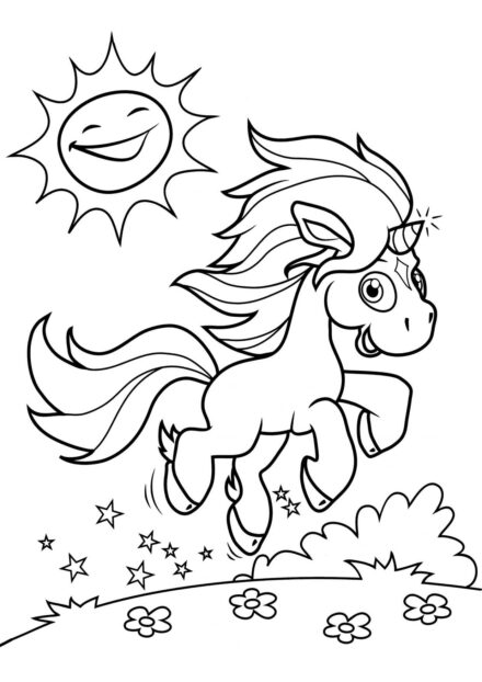 Coloriage : Licorne Galopant à Travers le Pré