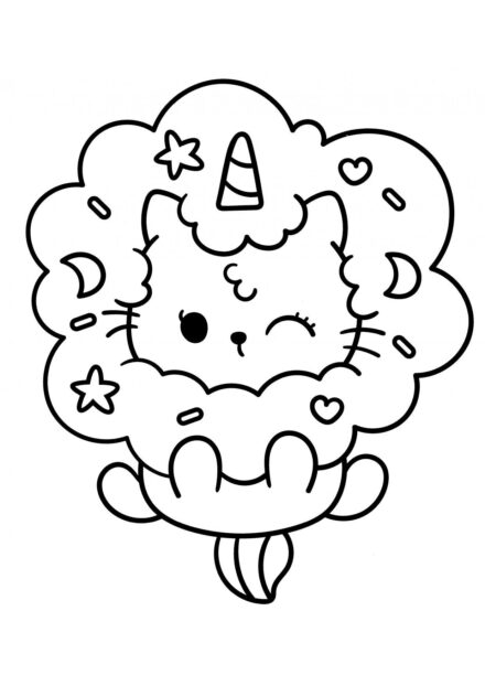 Coloriage : Licorne dans un Nuage