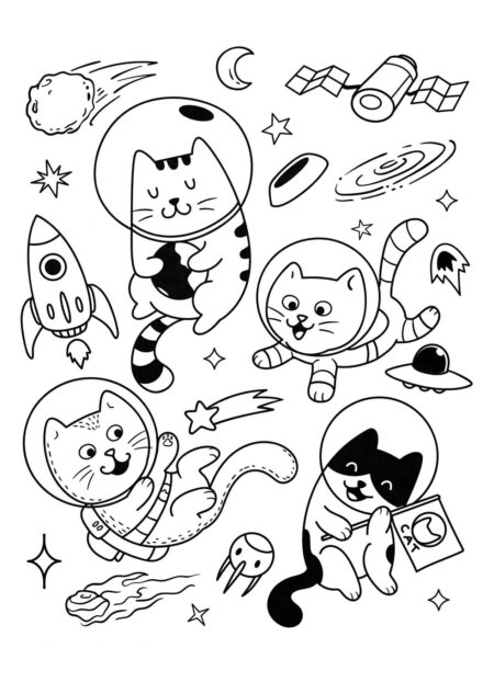 Coloriage : Chats Astronautes