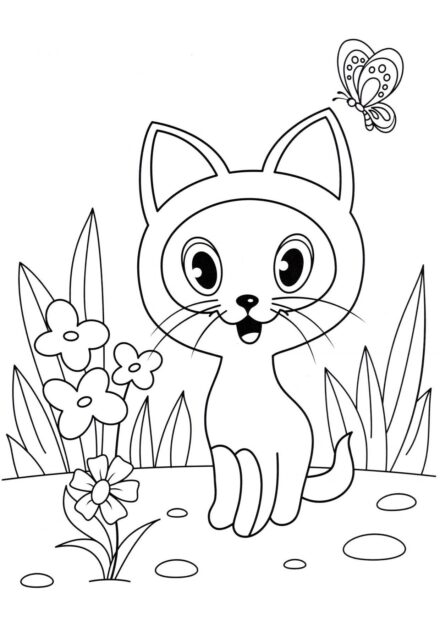 Coloriage : Chaton Gav sur la Pelouse