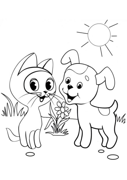 Coloriage : Chaton Gav et Chiot