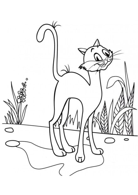 Coloriage : Chat dans la Cour