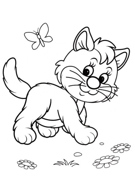 Coloriage : Chaton en Promenade