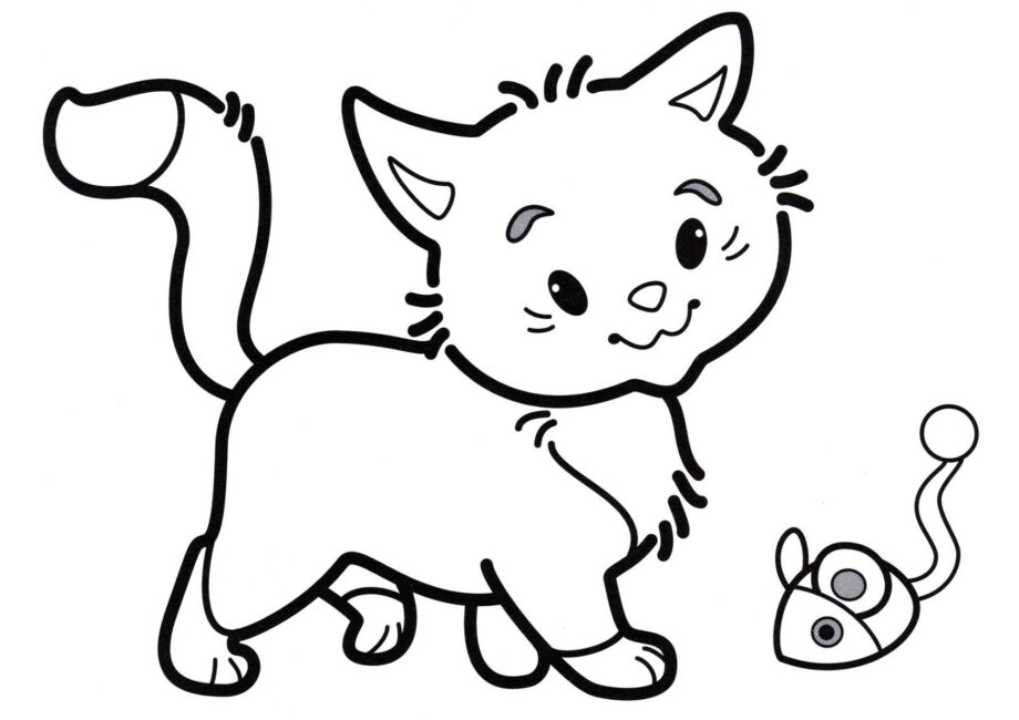 Coloriage : Chaton Jouant avec une Souris