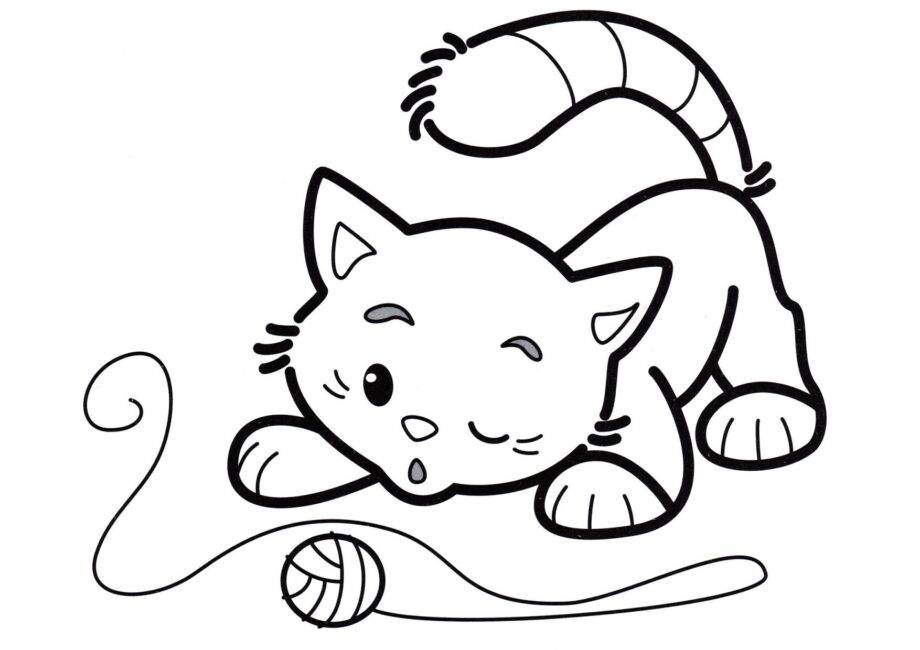 Coloriage : Chaton et Pelote de Laine