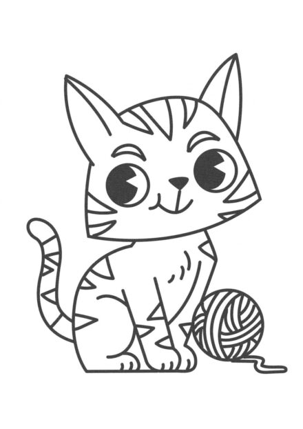 Coloriage : Chaton avec une Pelote de Laine