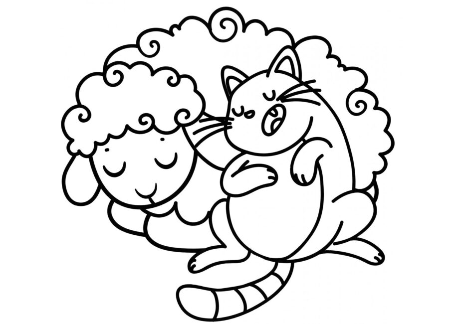 Coloriage : Mouton et Chaton