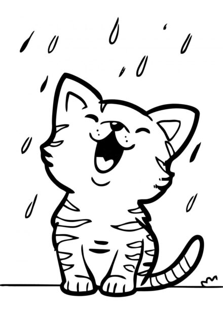 Coloriage : Chaton Sous la Pluie