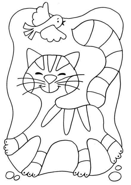 Coloriage : Chaton et Oiseau