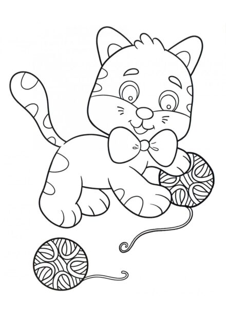 Coloriage : Chaton avec Boule de Laine