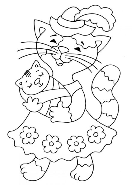 Coloriage : Maman Chat en Robe