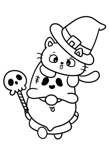 Coloriage : Chaton en Costume de Sorcière