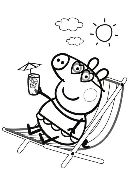 Page de Coloriage de Peppa Pig Prenant un Bain de Soleil