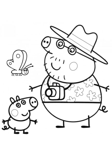 Page de Coloriage de Papa Pig et George