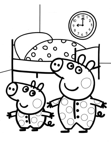 Page de Coloriage de Peppa et George se Réveillant