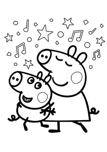 Page de Coloriage de Peppa Pig Écoutant de la Musique