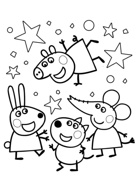 Page de Coloriage de Peppa Pig avec ses Amis