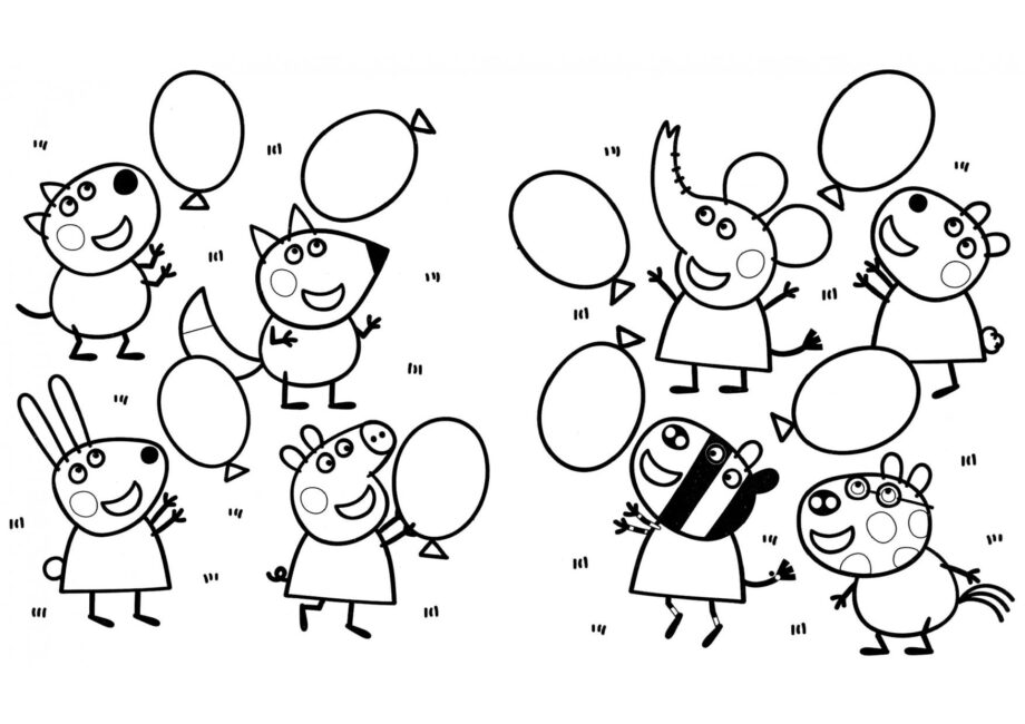 Page de Coloriage de Peppa Jouant avec ses Amis