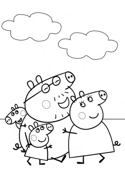 Page de Coloriage de la Famille Pig Heureuse