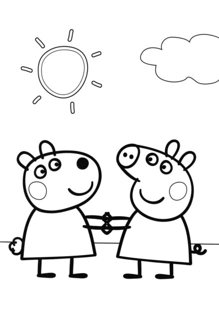 Page de Coloriage de Peppa et Suzy se Tenant par la Main