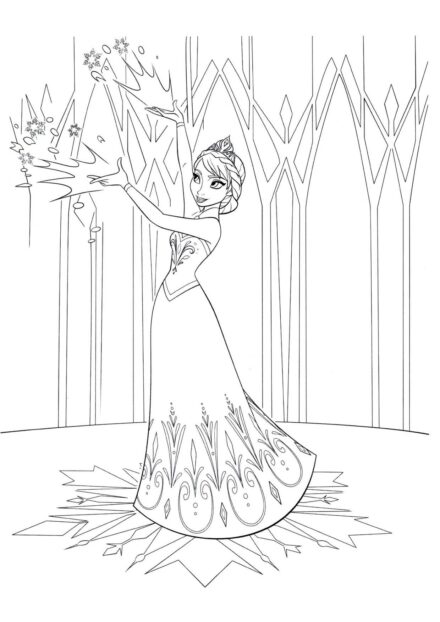 Page de Coloriage Elsa dans le Palais de Glace