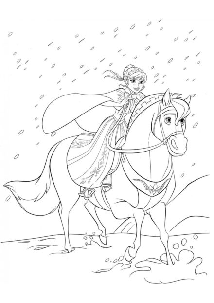 Page de Coloriage Anna à Cheval