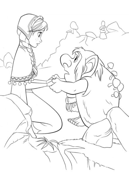 Page de Coloriage Anna et le Troll Pabbie