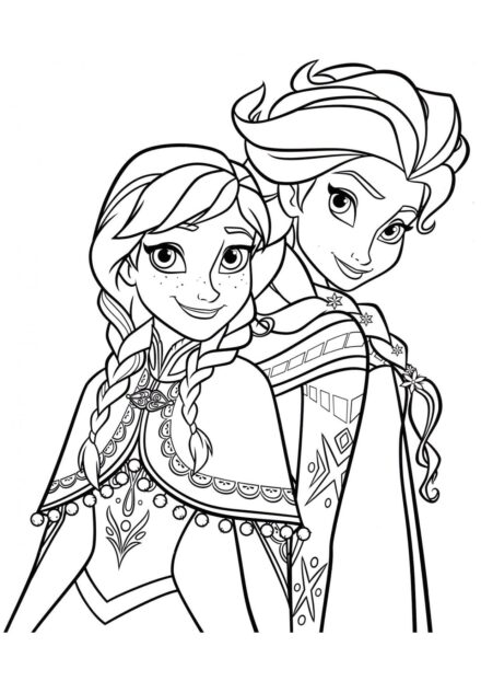 Page de Coloriage Portrait d'Elsa et Anna