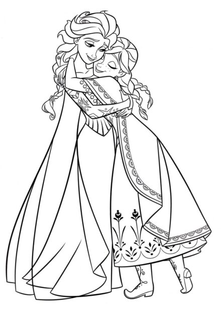 Page de Coloriage Anna et Elsa Ensemble à Nouveau