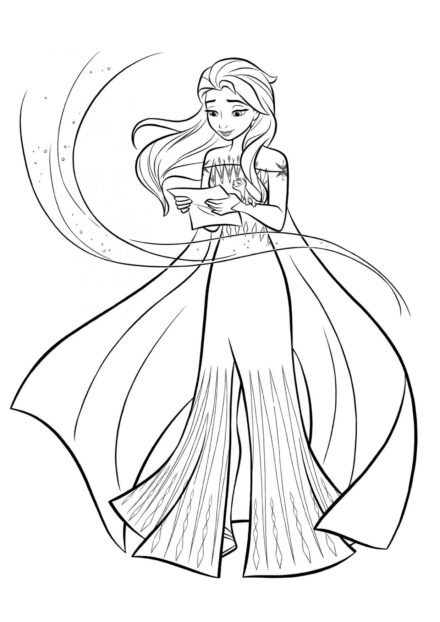 Page de Coloriage Elsa Lit une Note