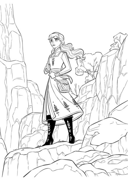 Page de Coloriage Anna dans les Montagnes