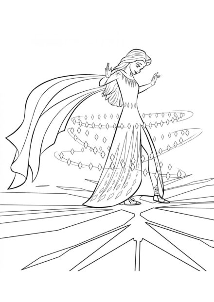 Page de Coloriage Elsa sur un Terrain Enchanté