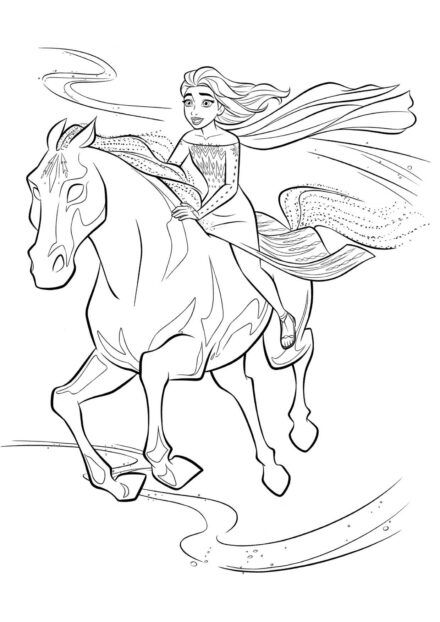 Page de Coloriage Elsa sur un Cheval Magique