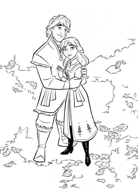 Page de Coloriage Kristoff Étreint Anna