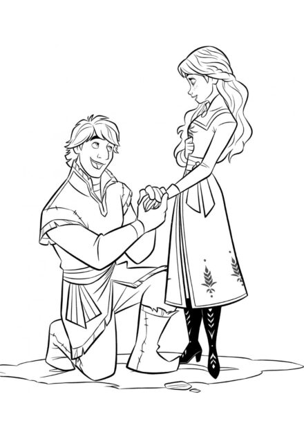 Page de Coloriage Kristoff Propose à Anna