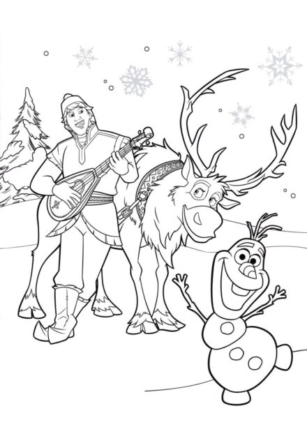 Page de Coloriage Kristoff, Olaf et Sven