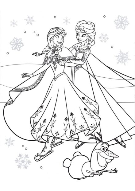 Page de Coloriage Elsa et Anna en Patinage