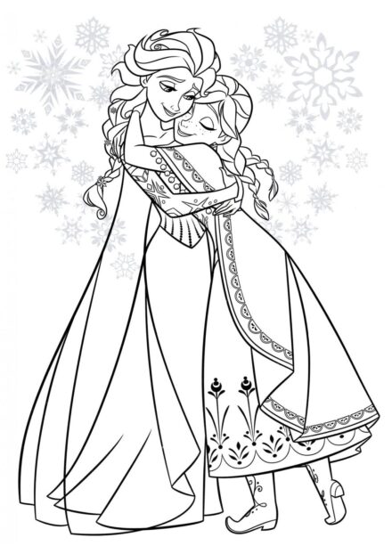 Page de Coloriage Anna Étreint Elsa