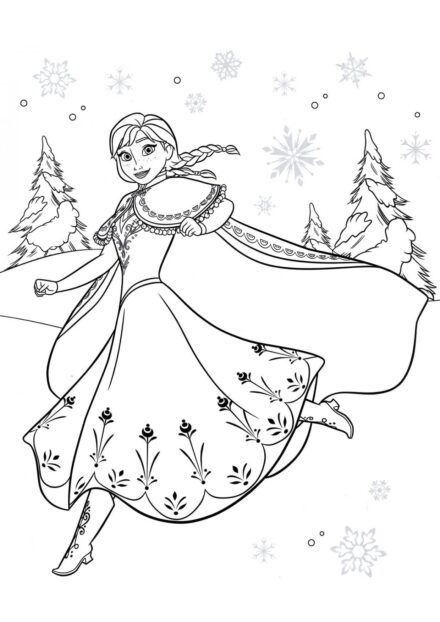 Page de Coloriage Anna dans la Forêt Hivernale