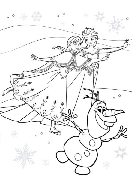 Page de Coloriage Elsa et Anna en Patinage