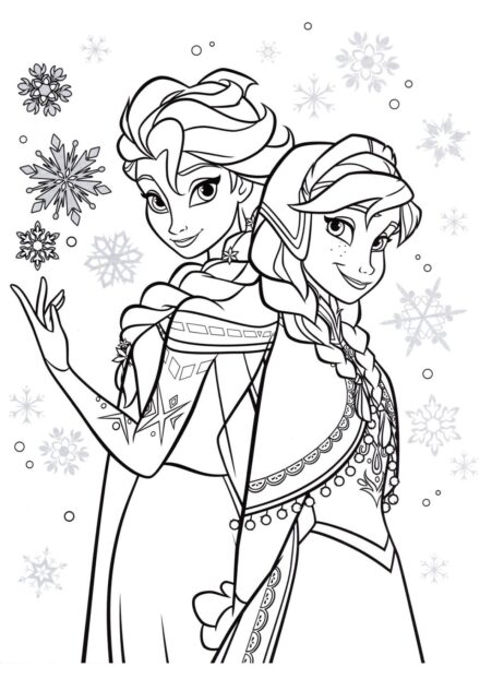 Page de Coloriage Anna, Elsa et sa Magie