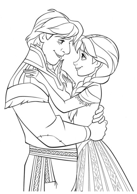 Page de Coloriage Anna et Kristoff dans les Bras