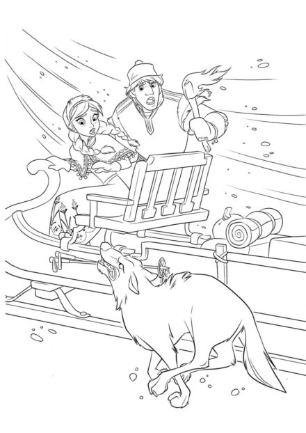 Page de Coloriage Anna et Kristoff dans le Traîneau