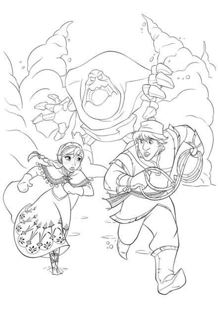 Page de Coloriage Anna et Kristoff en Fuite