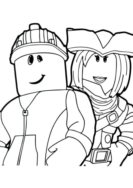 Page de Coloriage : Builderman avec Fille