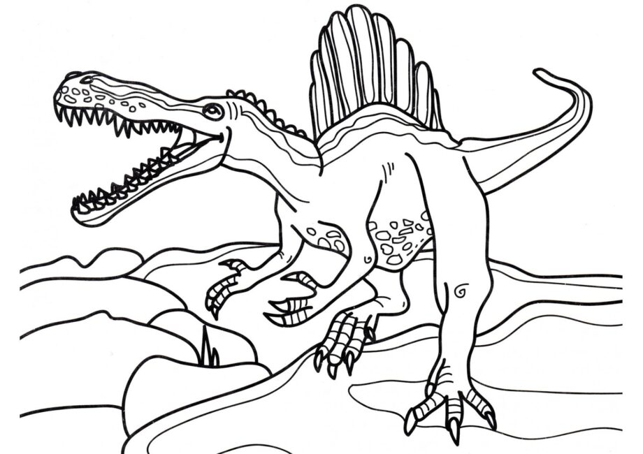 Page de Coloriage de Spinosaurus Féroce