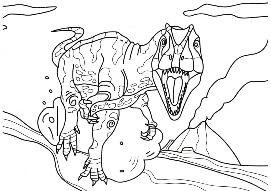 Page de Coloriage d'Allosaurus à la Chasse