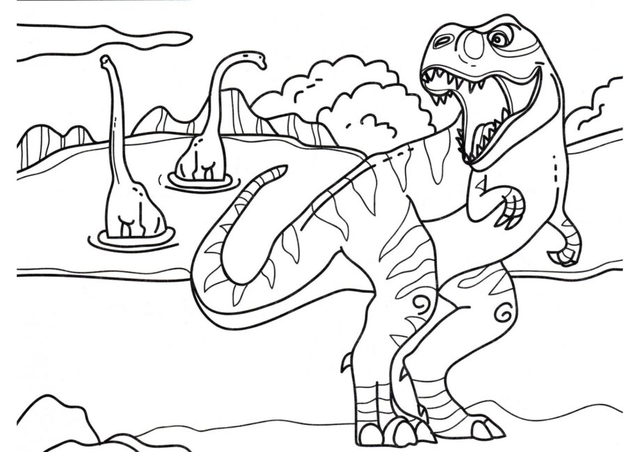 Page de Coloriage de Tyrannosaure Chassant