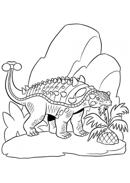 Page de Coloriage d'Ankylosaurus Mangeant une Palme