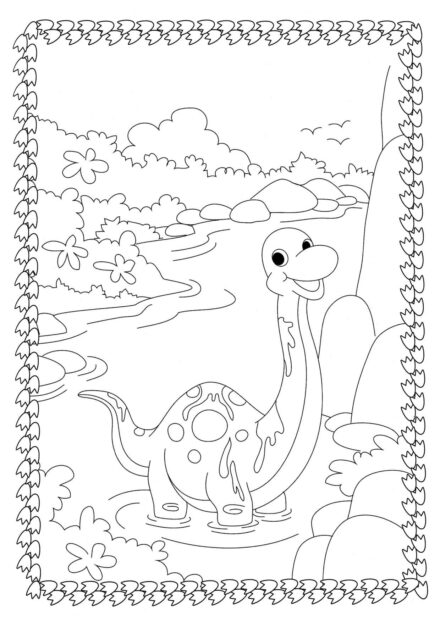 Page de Coloriage de Petit Diplodocus